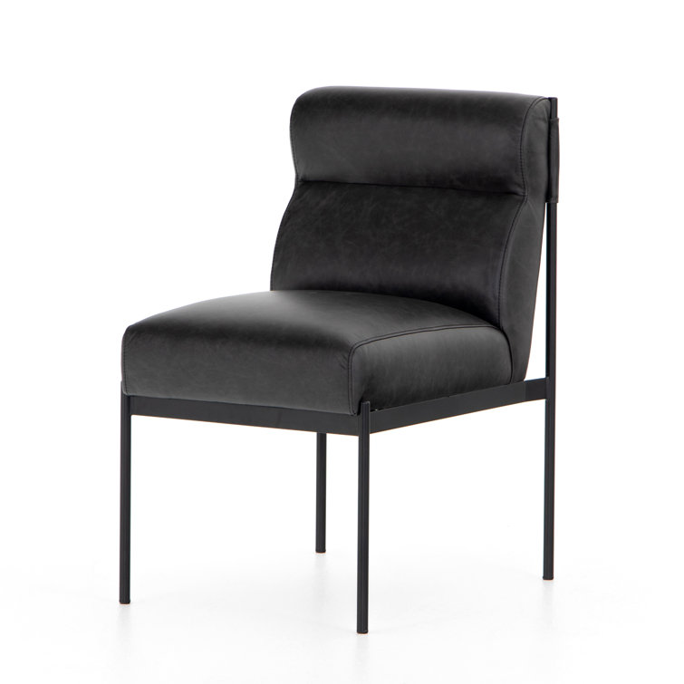 Sleek Black Top-Grain Leather Upholstered Side Chair with Metal Frame