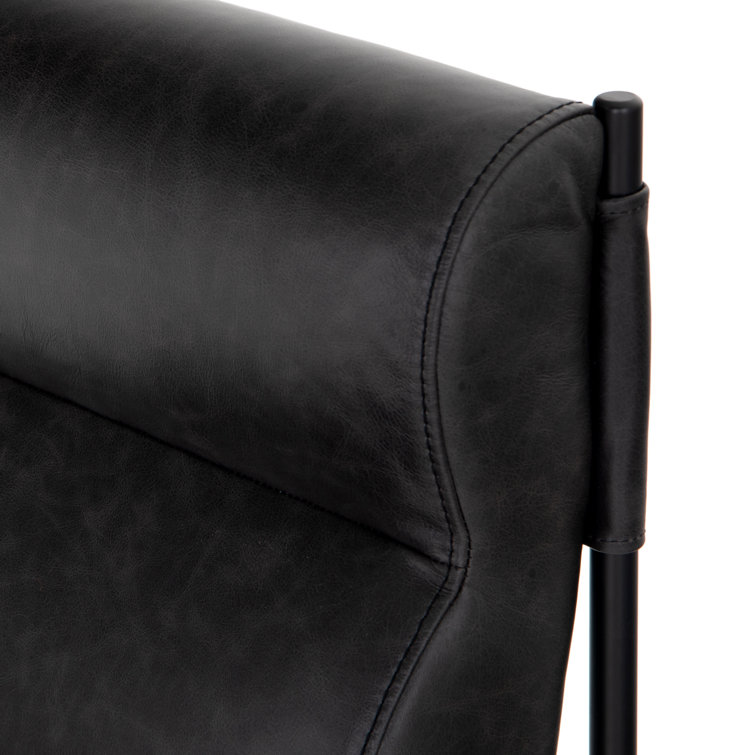 Sleek Black Top-Grain Leather Upholstered Side Chair with Metal Frame