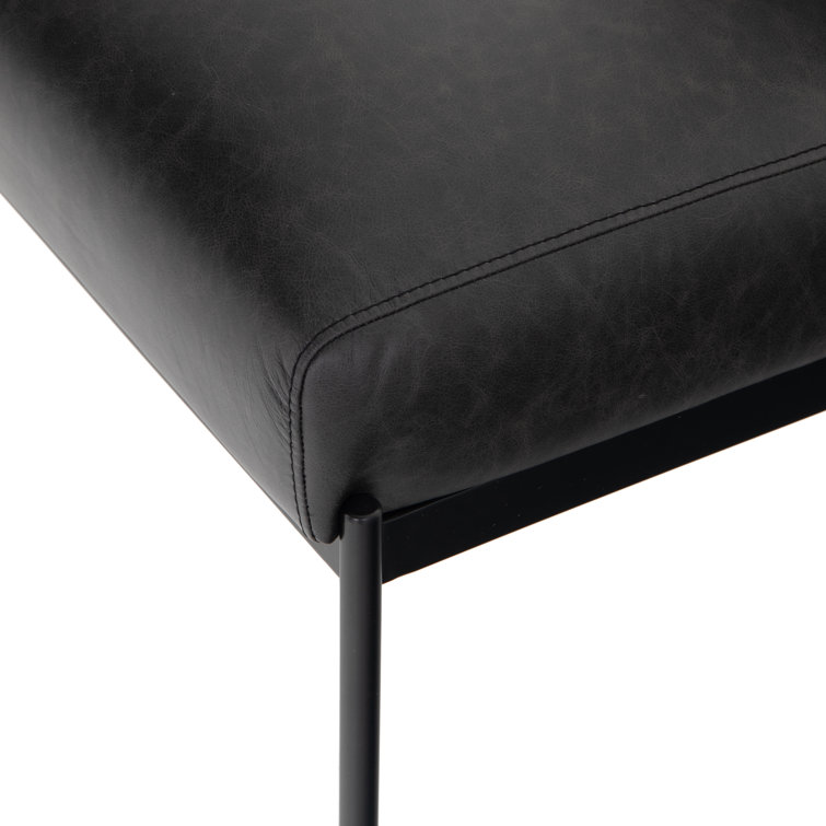 Sleek Black Top-Grain Leather Upholstered Side Chair with Metal Frame
