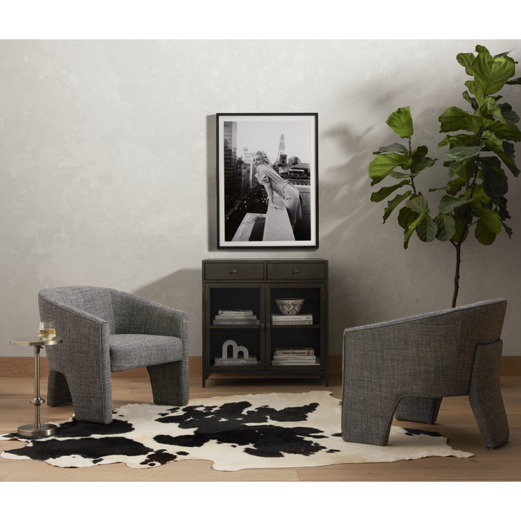 Barron Smoke Leather Barrel Chair with S-Spring Seat
