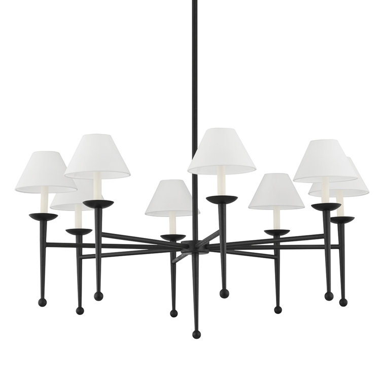 Forged Iron and White Linen 8-Light Chandelier