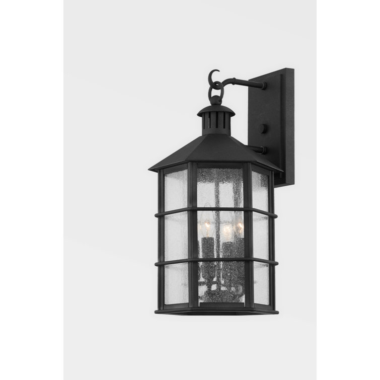French Iron Black 4-Light Wall Sconce with Clear Seeded Glass Shade