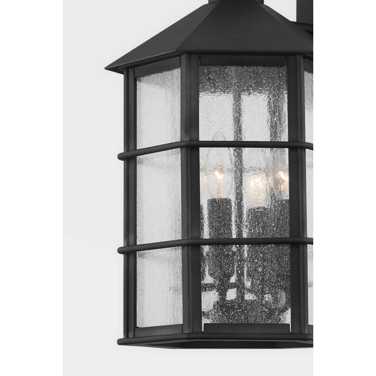 French Iron Black 4-Light Wall Sconce with Clear Seeded Glass Shade