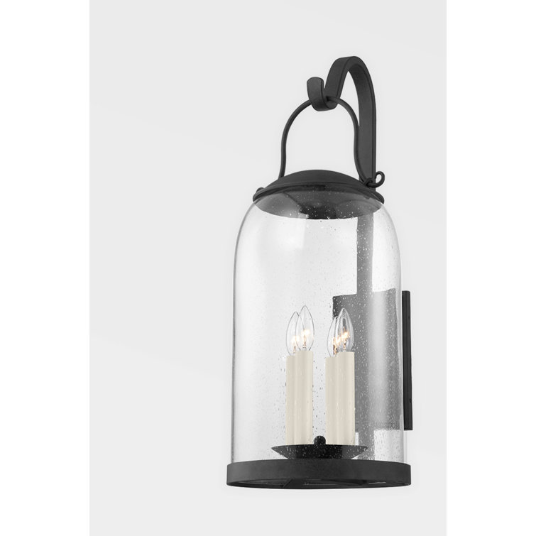 French Iron 4-Light Outdoor Wall Sconce with Clear Seeded Glass Shade