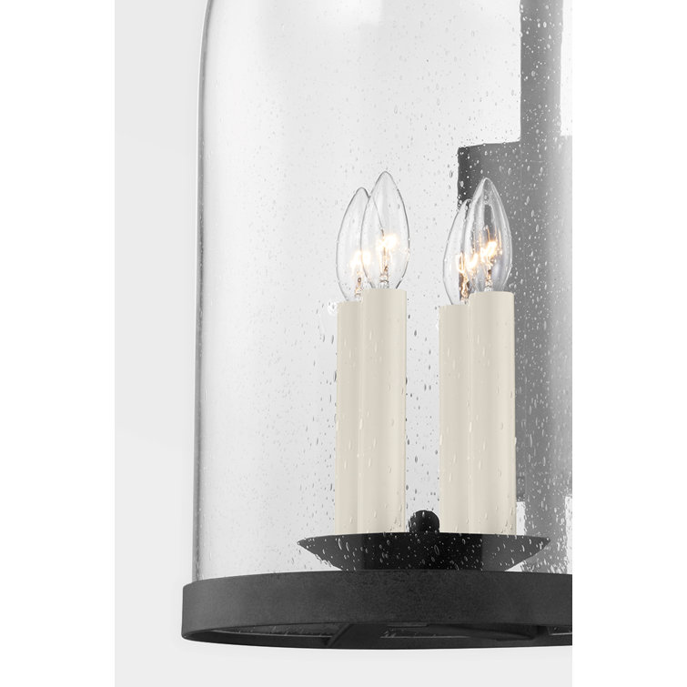 French Iron 4-Light Outdoor Wall Sconce with Clear Seeded Glass Shade