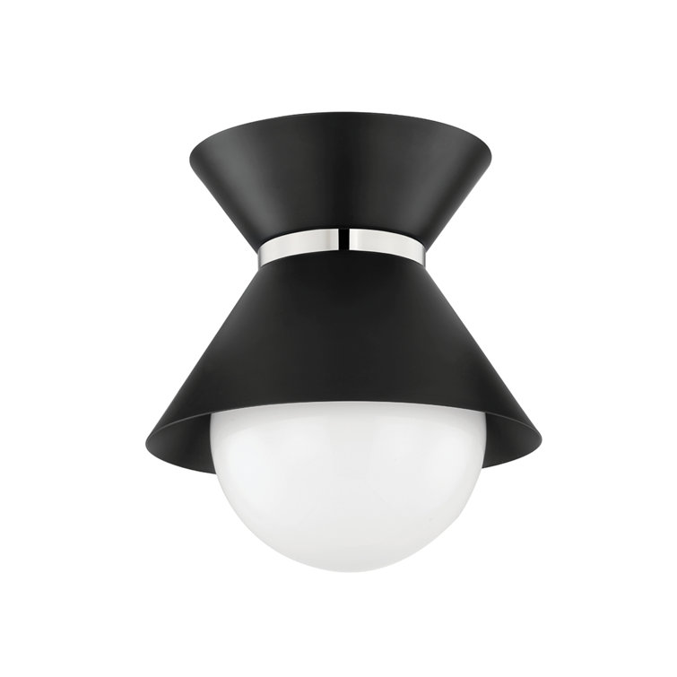 Scout Opal Shiny Glass Globe Semi Flush Mount in Soft Black and Polished Nickel