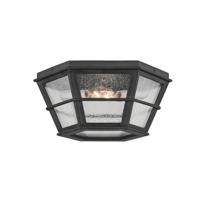 French Iron Lake County 2-Light Flush Mount with Clear Seeded Shade