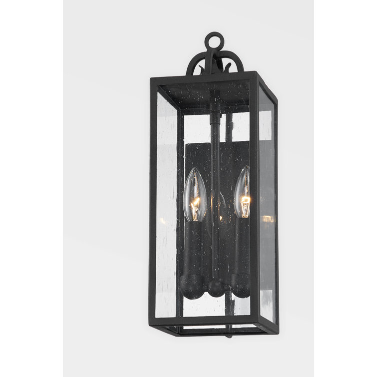Forged Iron Black Dual Light Sconce with Clear Seeded Glass Shade