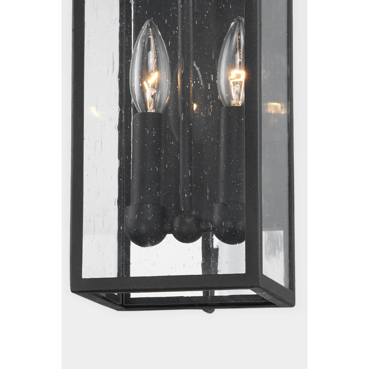 Forged Iron Black Dual Light Sconce with Clear Seeded Glass Shade
