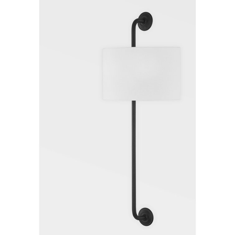 Daylon Forged Iron 1-Light Wall Sconce with White Linen Shade