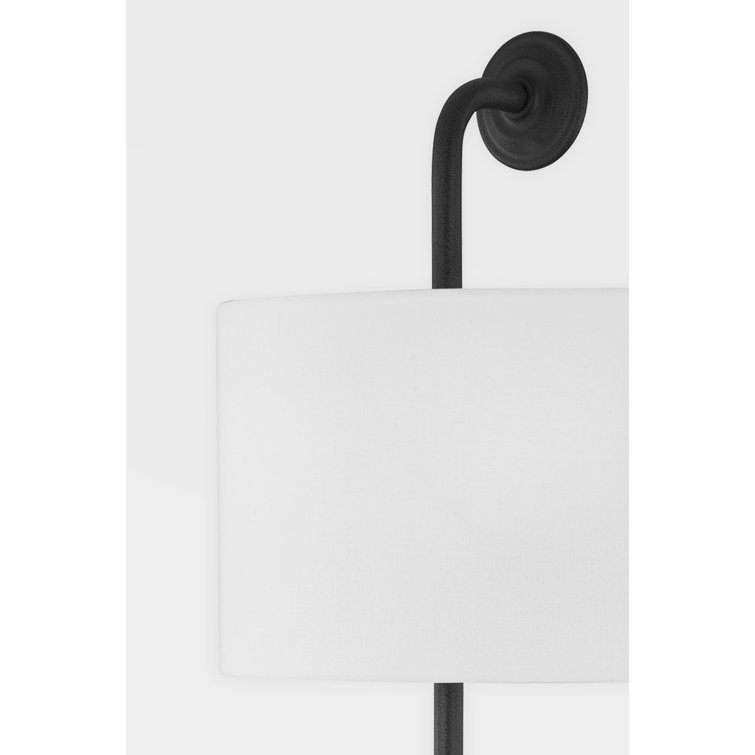 Daylon Forged Iron 1-Light Wall Sconce with White Linen Shade