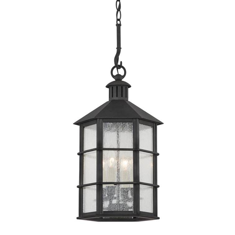 French Iron 4-Light Pendant with Clear Seeded Glass Shade