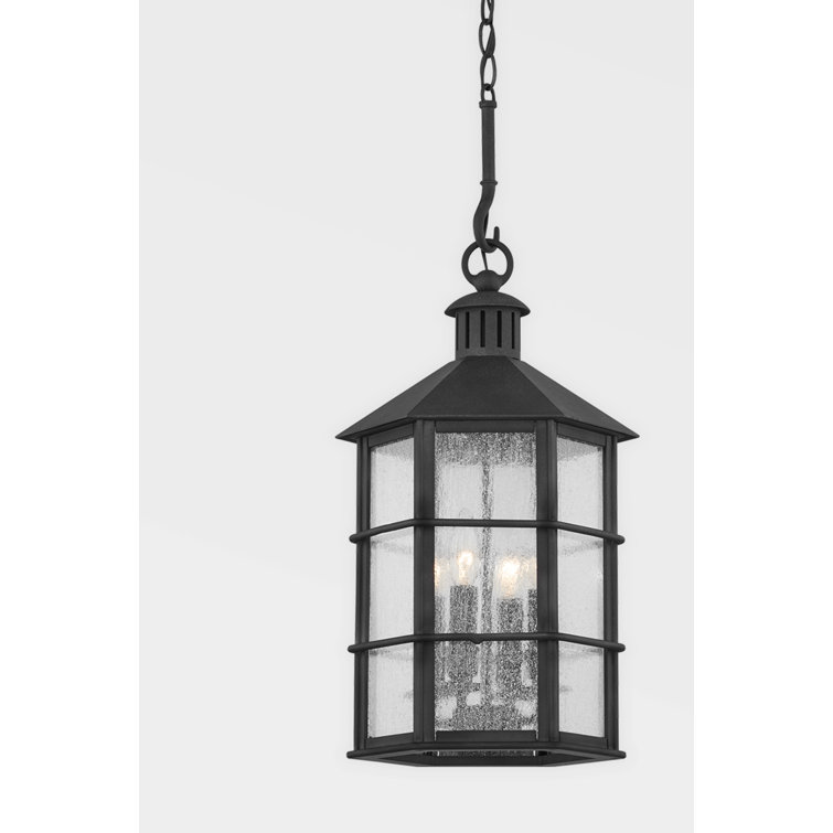 French Iron 4-Light Pendant with Clear Seeded Glass Shade