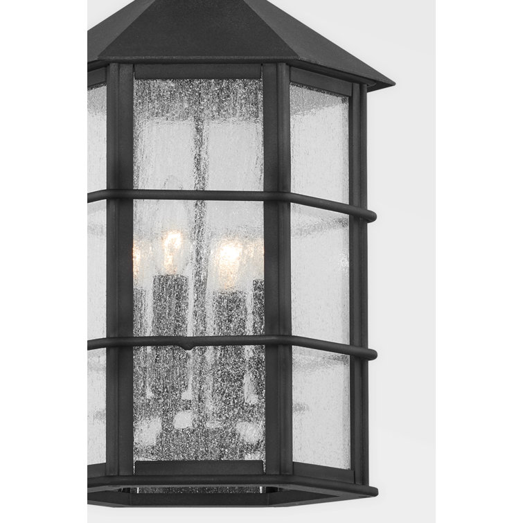 French Iron 4-Light Pendant with Clear Seeded Glass Shade