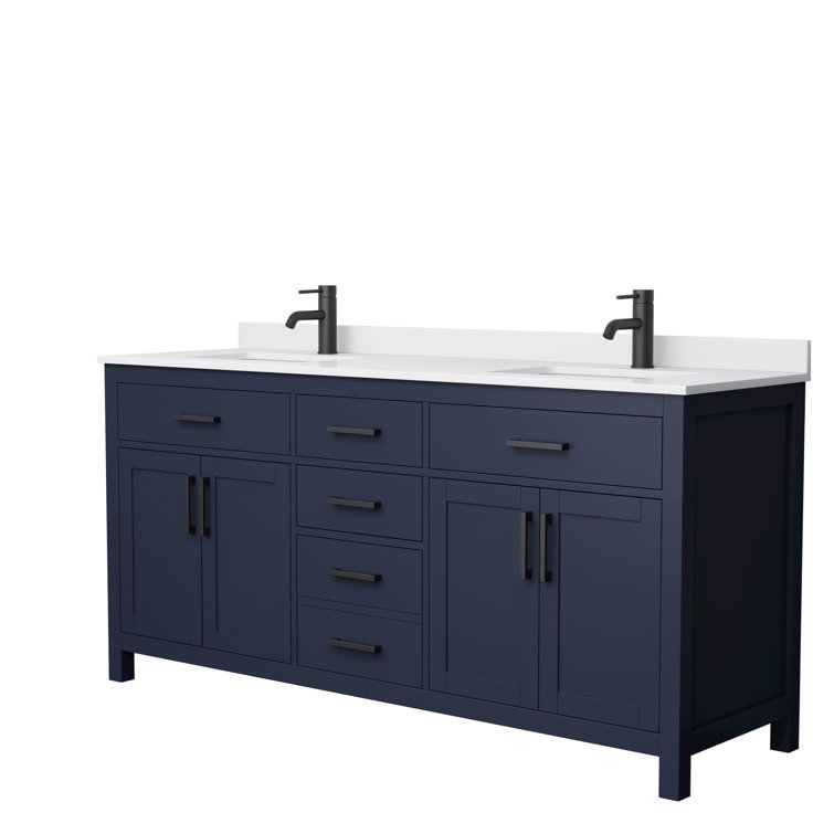 Beckett 72" Double Freestanding Vanity in Dark Blue with White Marble Top