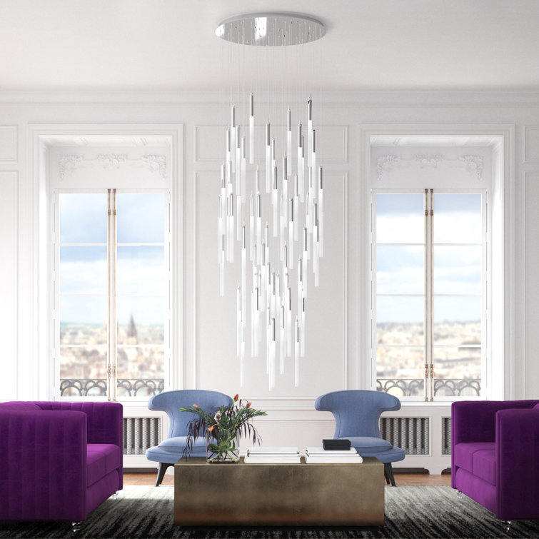 Polished Nickel 51-Light Glass LED Cluster Pendant