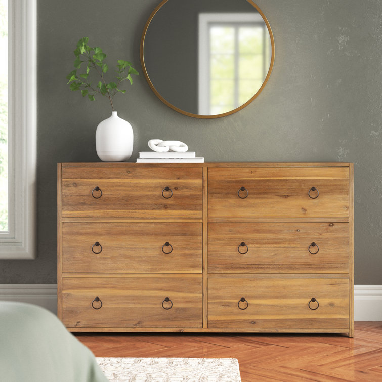 Lark Natural Wood 6-Drawer Dresser with Glam Ring Pulls