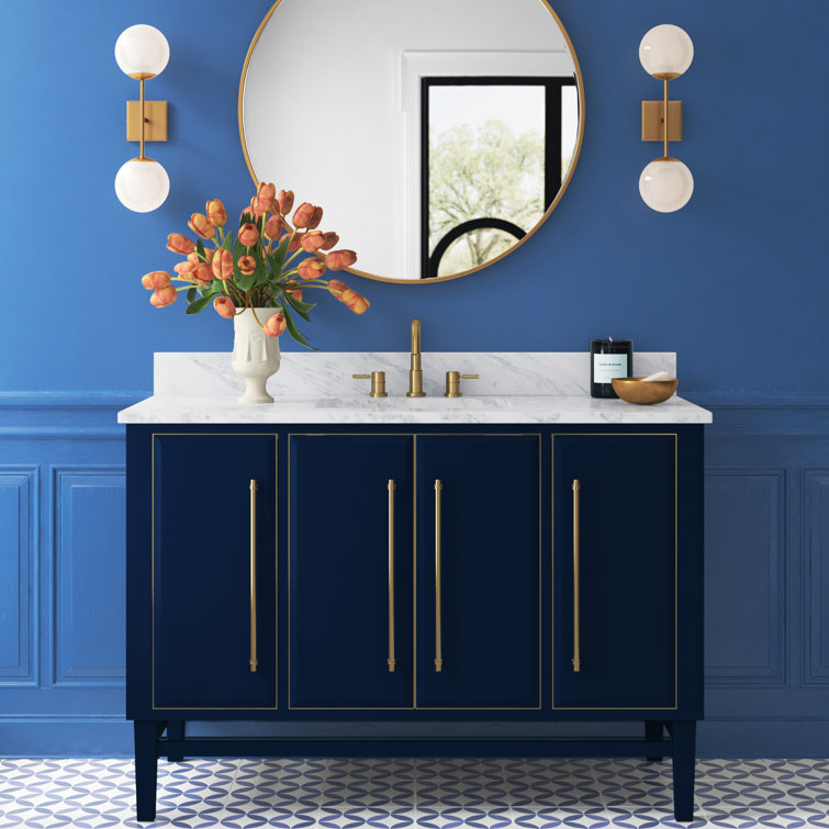 Navy Blue and Gold 48" Solid Wood Vanity with Marble Top