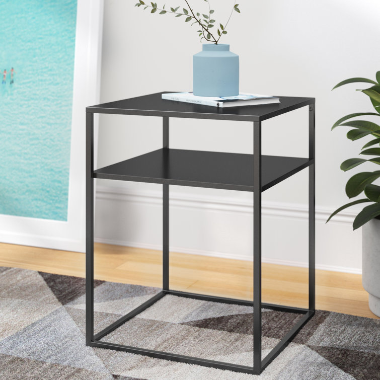 Braxton Matte Black Metal and Glass Slim End Table