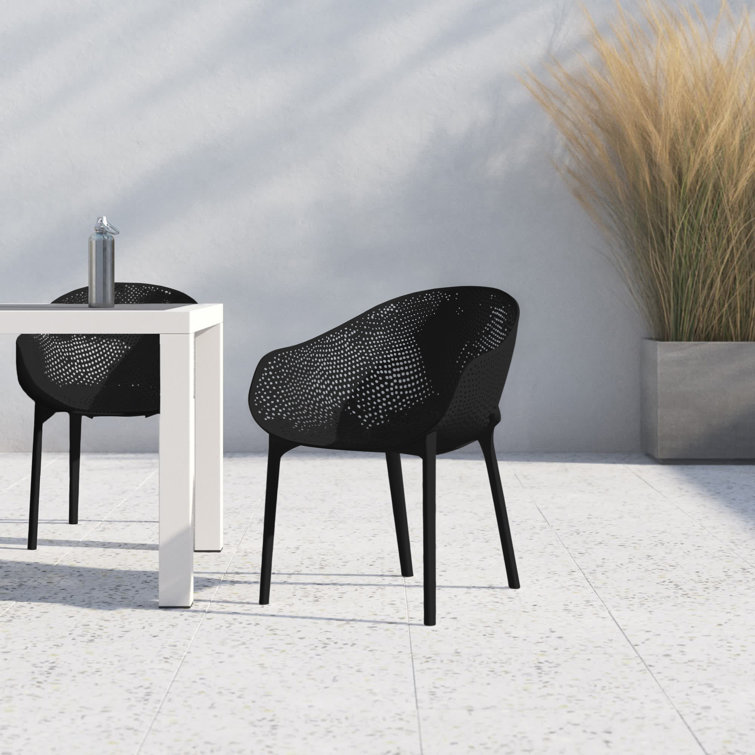 Black Plastic Resin Modern Outdoor Dining Chairs, Set of 2