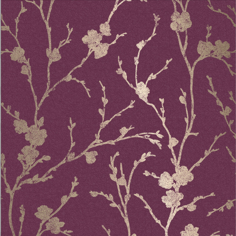 Meiying Mauve and Gold Floral Metallic Wallpaper