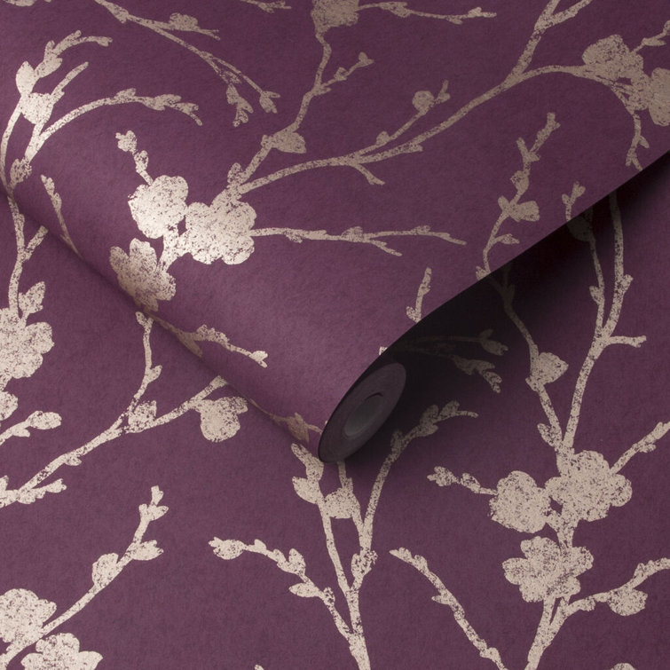 Meiying Mauve and Gold Floral Metallic Wallpaper