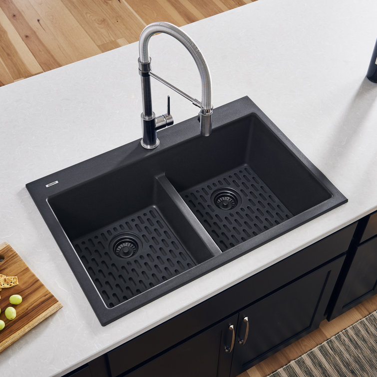Midnight Black Granite Composite Drop-In Kitchen Sink