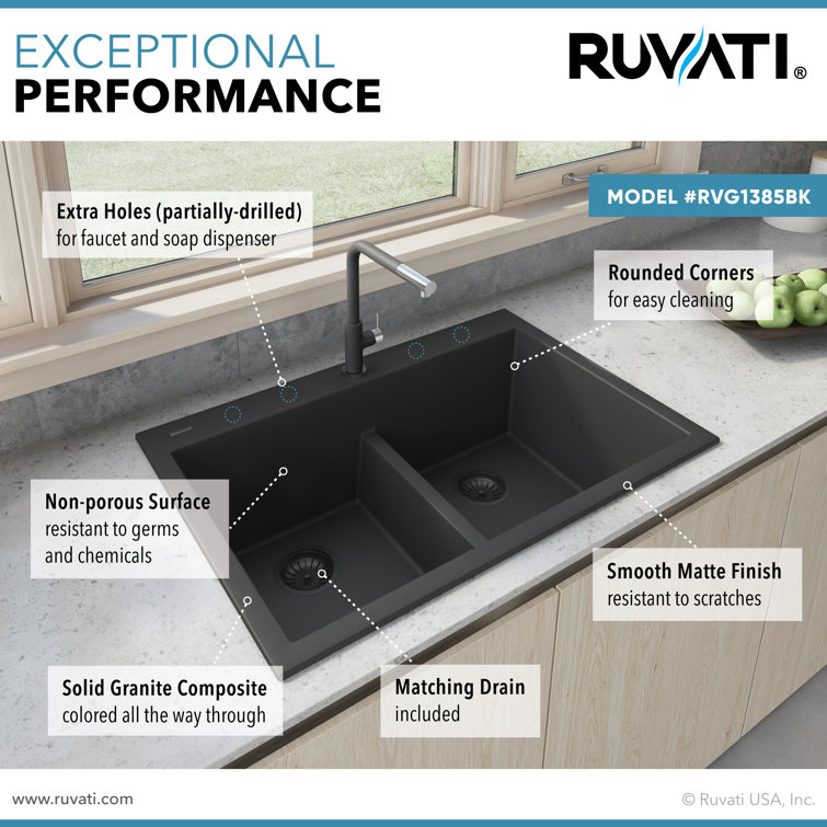Midnight Black Granite Composite Drop-In Kitchen Sink