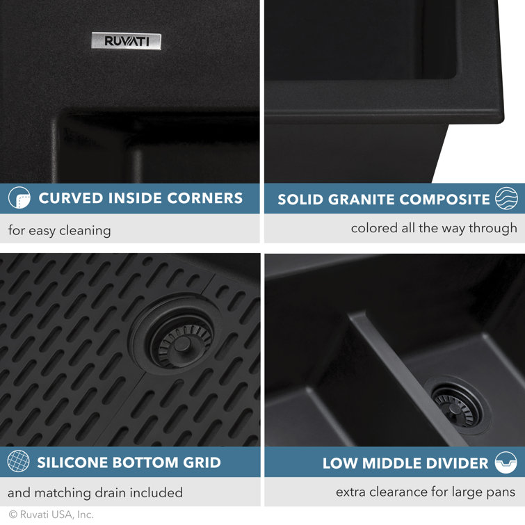 Midnight Black Granite Composite Drop-In Kitchen Sink