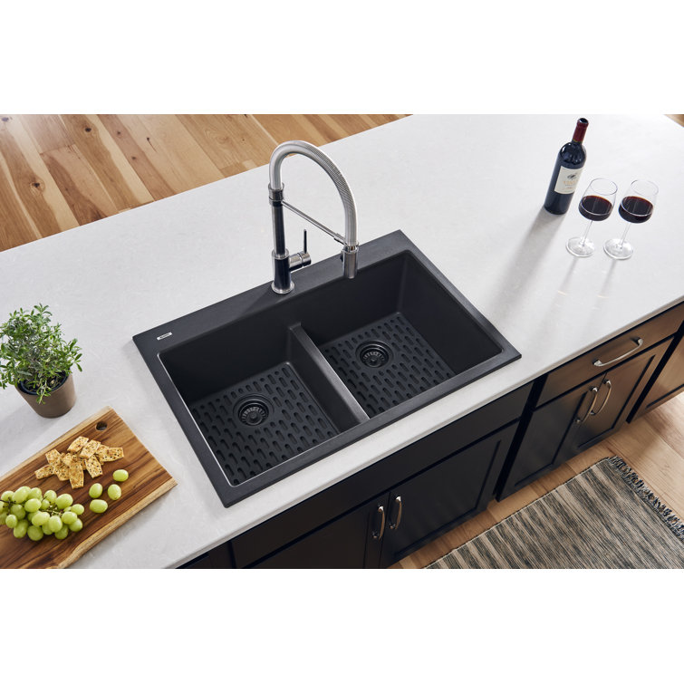 Midnight Black Granite Composite Drop-In Kitchen Sink