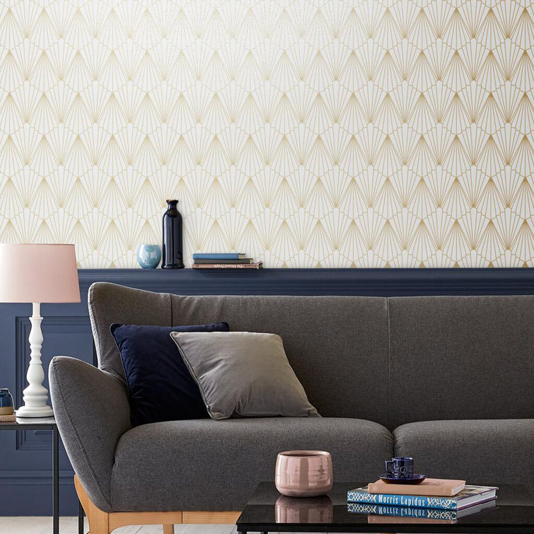Rene Shimmer Gold and White Geometric Art Deco Wallpaper