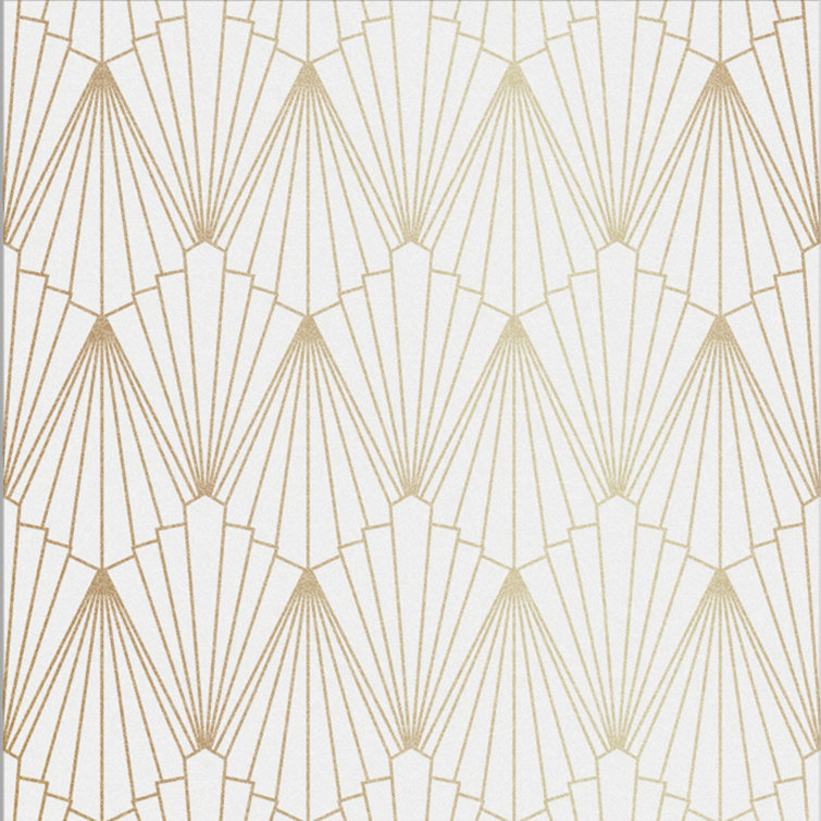 Rene Shimmer Gold and White Geometric Art Deco Wallpaper