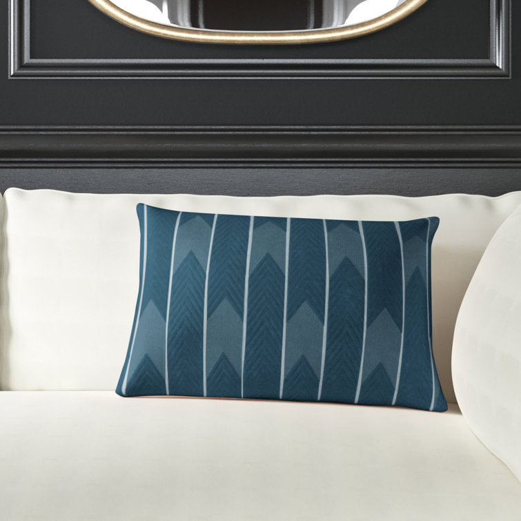 Blue Embroidered Cotton Rectangular Lumbar Pillow
