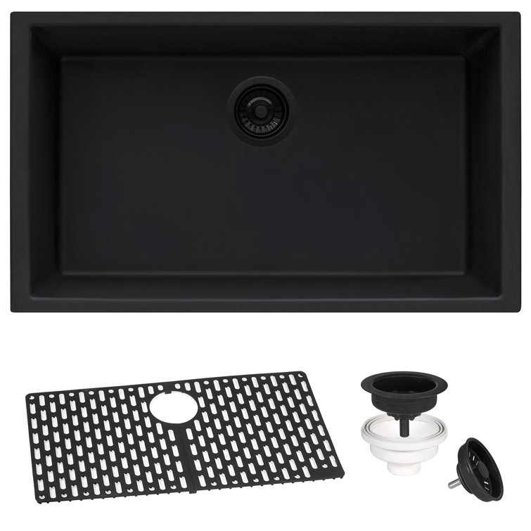 Midnight Black Granite Composite Undermount Single Bowl Kitchen Sink