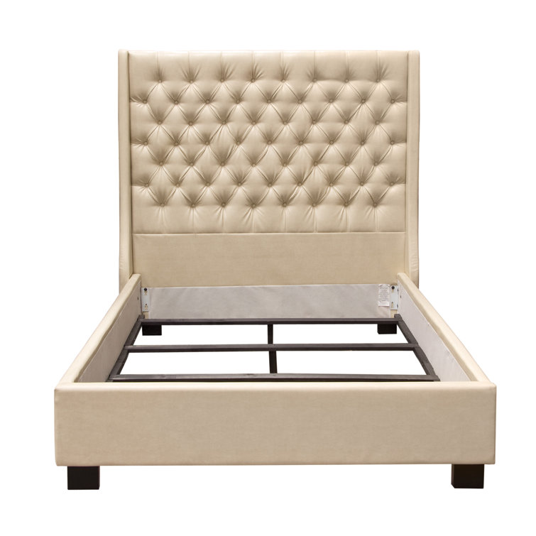 Desert Sand Linen Queen Bed with Tufted Upholstered Headboard