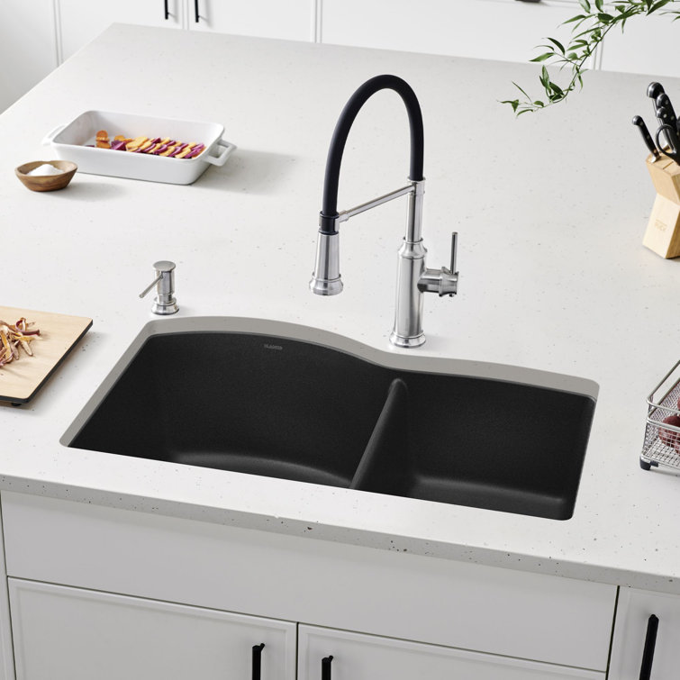 Cinder Gray Granite Composite Double Bowl Undermount Kitchen Sink