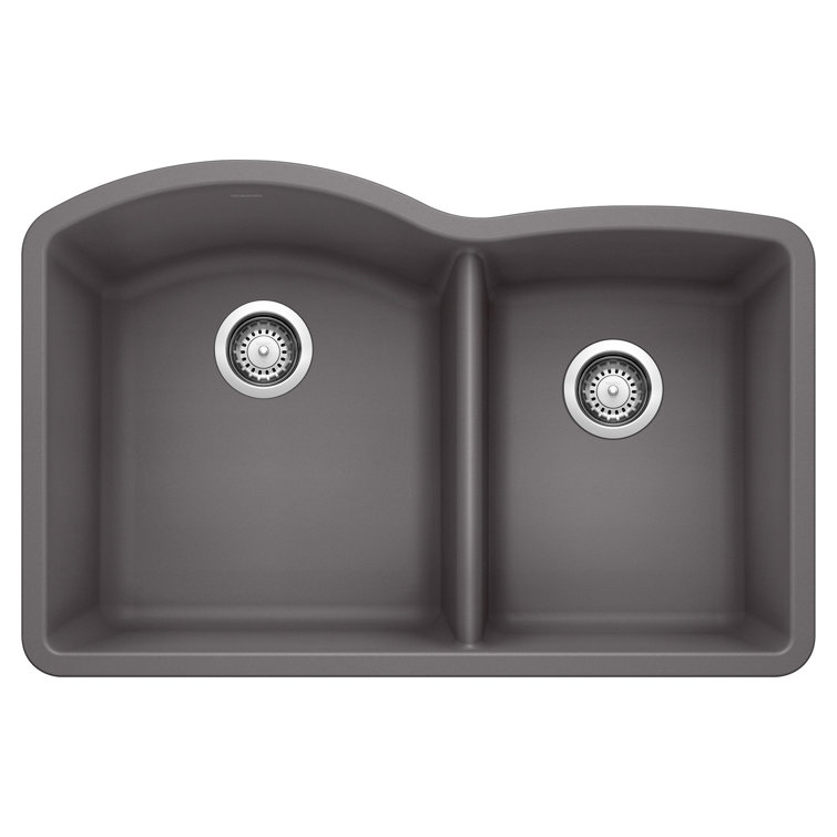 Cinder Gray Granite Composite Double Bowl Undermount Kitchen Sink