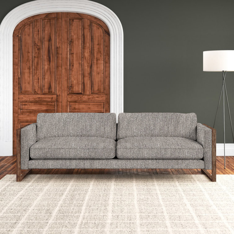 Arden Charcoal 97" Track Arm Sofa with Distressed Natural Frame