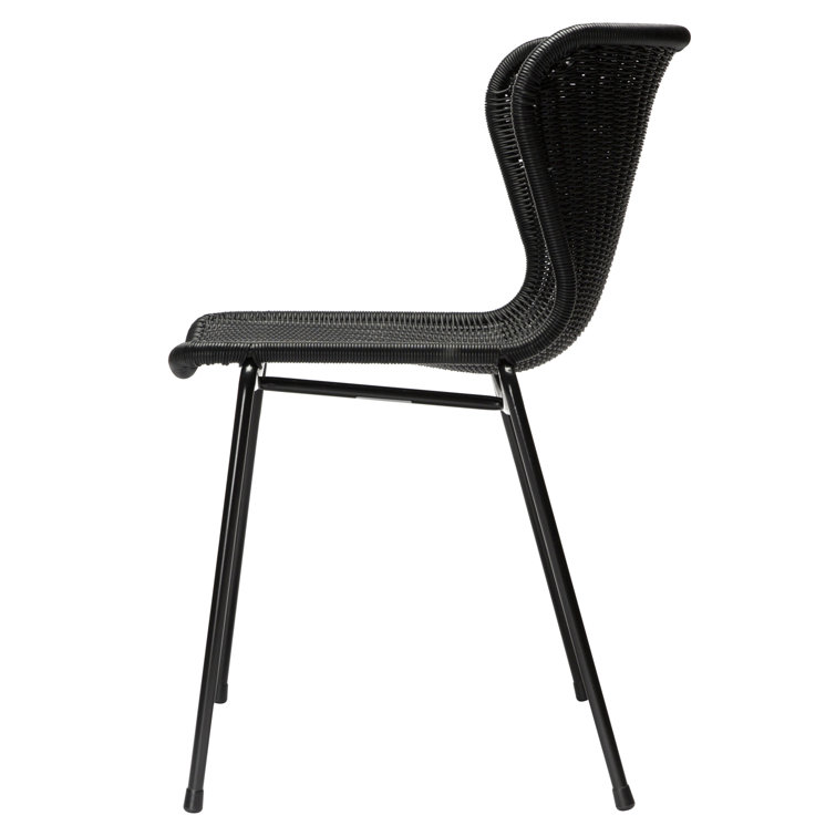 Black Wicker and Metal Stackable Outdoor Dining Chair