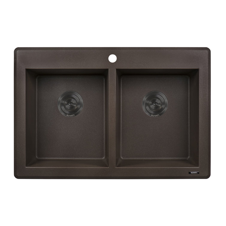 Espresso Brown Granite Composite Double Bowl Drop-in Sink