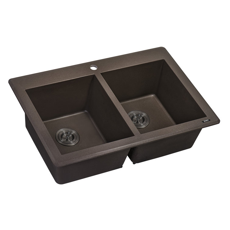 Espresso Brown Granite Composite Double Bowl Drop-in Sink