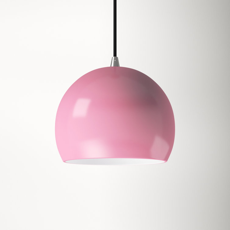 Sleek Shiny Pink Aluminum Mini Pendant with White Interior