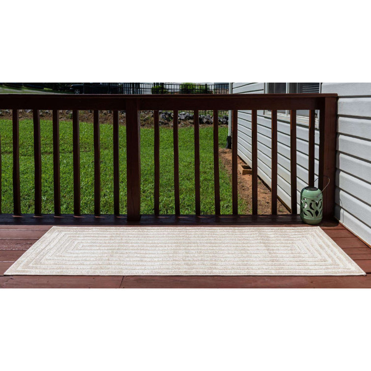 Beige Geometric 5' x 8' Synthetic Outdoor Area Rug