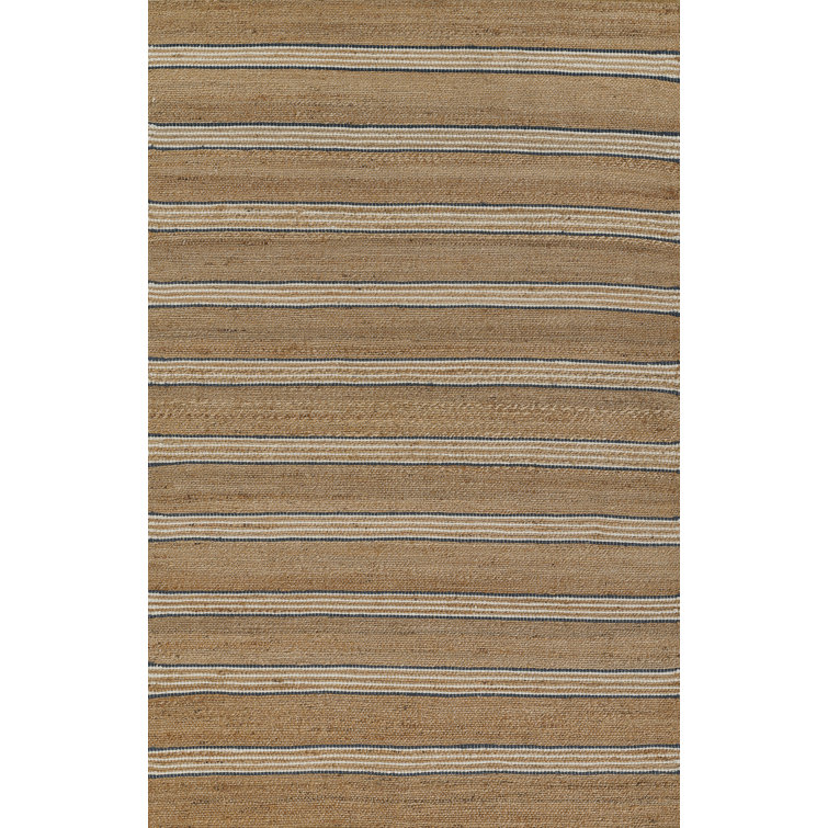 Blue and Brown Wool Stripe 10' x 14' Handmade Rug