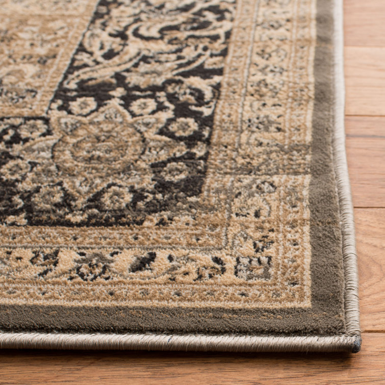 Elegant Taupe & Black Round Viscose Area Rug, 5'1" x 7'7"