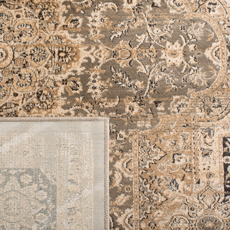 Elegant Taupe & Black Round Viscose Area Rug, 5'1" x 7'7"