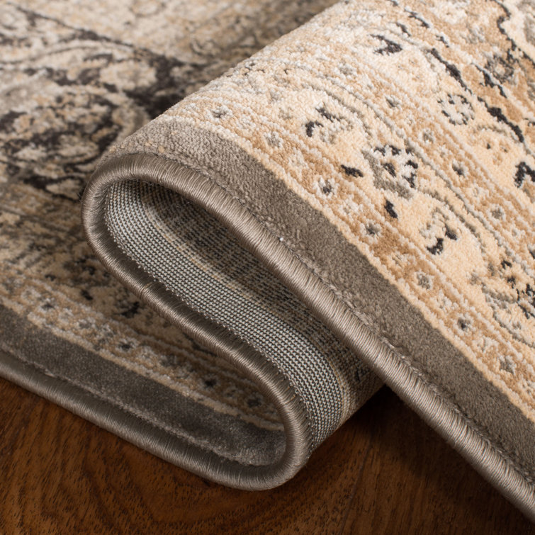 Elegant Taupe & Black Round Viscose Area Rug, 5'1" x 7'7"