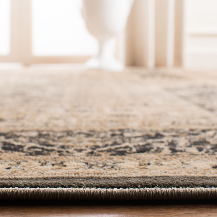 Elegant Taupe & Black Round Viscose Area Rug, 5'1" x 7'7"