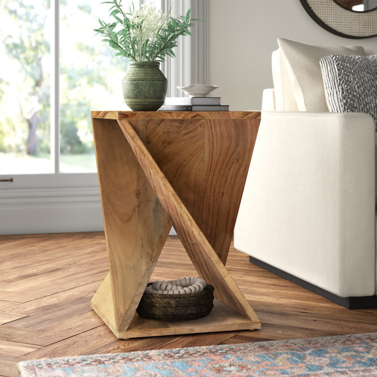Transitional Amber Solid Wood and Metal 16" Square End Table