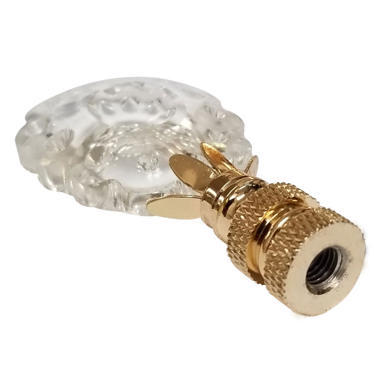 Large Clear Faceted Crystal Lamp Finial with Polished Brass Base